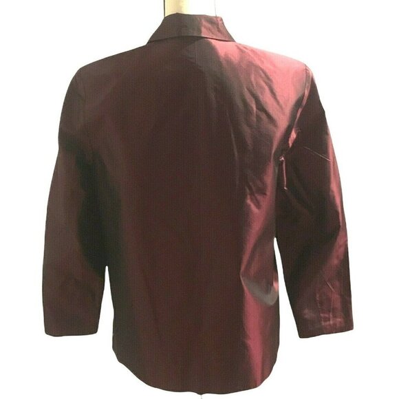 Talbots Petites Womens Button Front Silk Jacket Size 6P Burgundy Long Sleeve - Picture 6 of 12